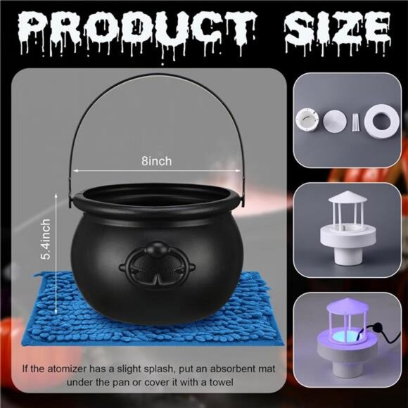 Halloween Mist Maker Fogger 8" Witch Cauldron Kettle with Handle 12 LED Lights - Picture 2 of 7